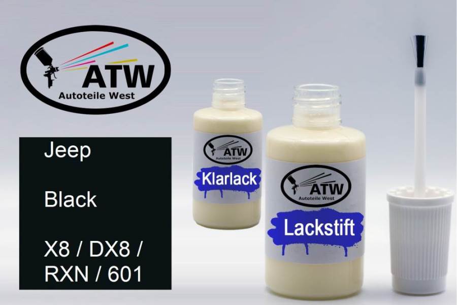 Jeep, Black, X8 / DX8 / RXN / 601: 20ml Lackstift + 20ml Klarlack - Set, von ATW Autoteile West.